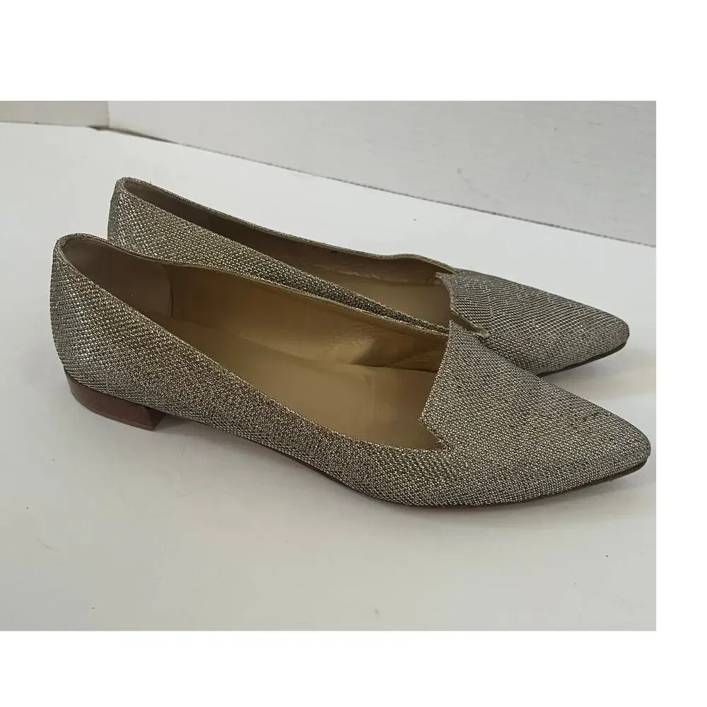 Women's Stuart Weitzman Pointed Metallic Silver Shimmer Flats Size 8M‎